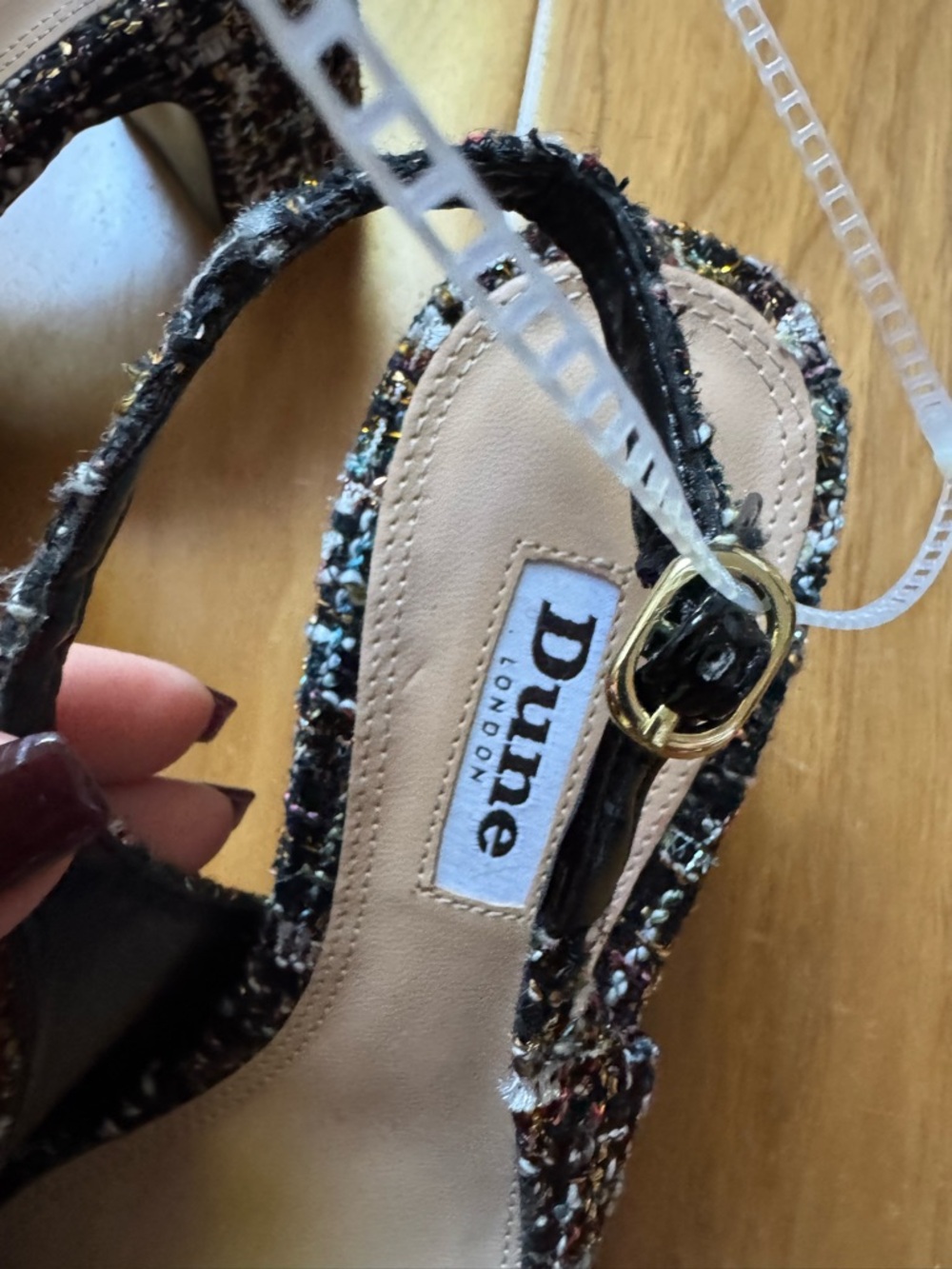 NWT DUNE Choices Chain-Embellished Tweed Slingback Heeled Courts Sz 36/6 - Picture 10 of 13